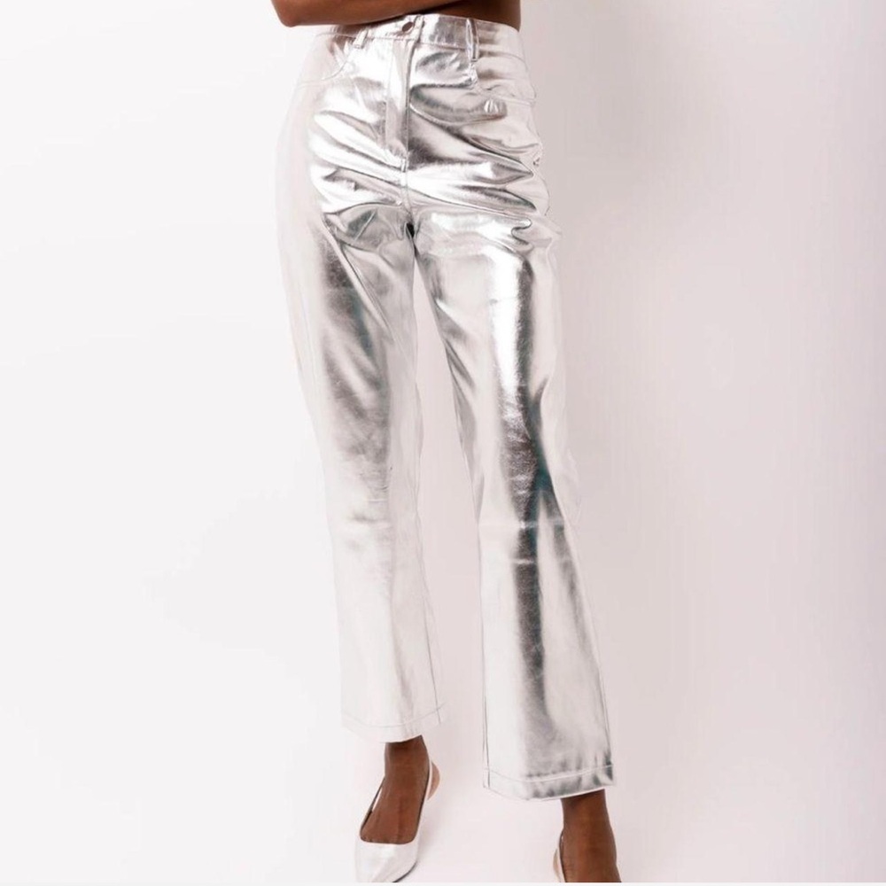 NEW AMYLYNN Silver Metallic Trousers pants size Small
